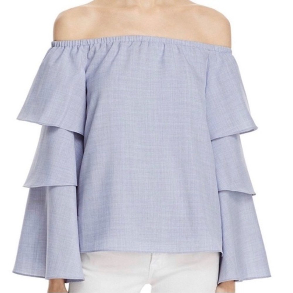 WAYF MILAN CHAMBRAY ON OR OFF THE SHOULDER BOHO BELL SLEEVE TOP LT BLUE SIZE S